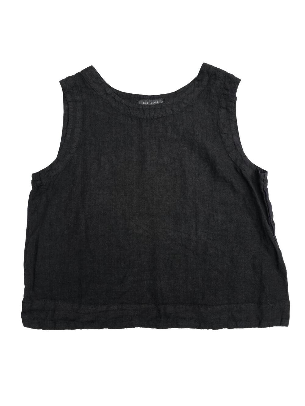 Cut-Loose Black Linen Sleeveless Shell Top Large - Picture 3 of 11